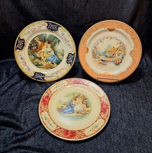 Set Of 3 Vintage Baret Ware 10 In Tin Plates England Cottage Love Letter Idyll